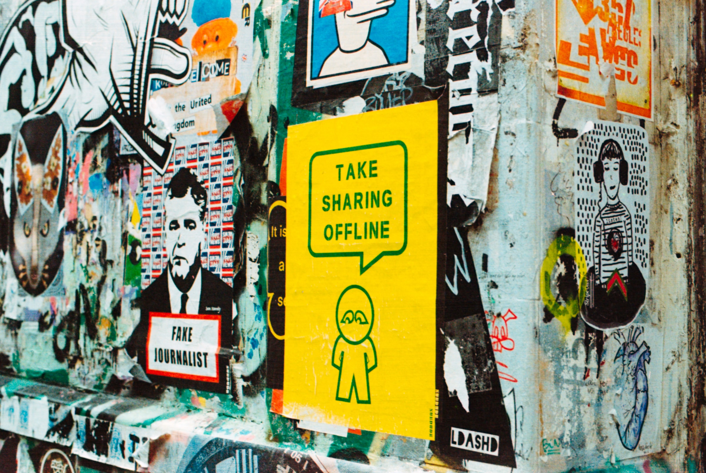 Take Sharing Offline. London Street art Shoreditch. Shot on film, Kodak Portra 800, Nikon FM2n